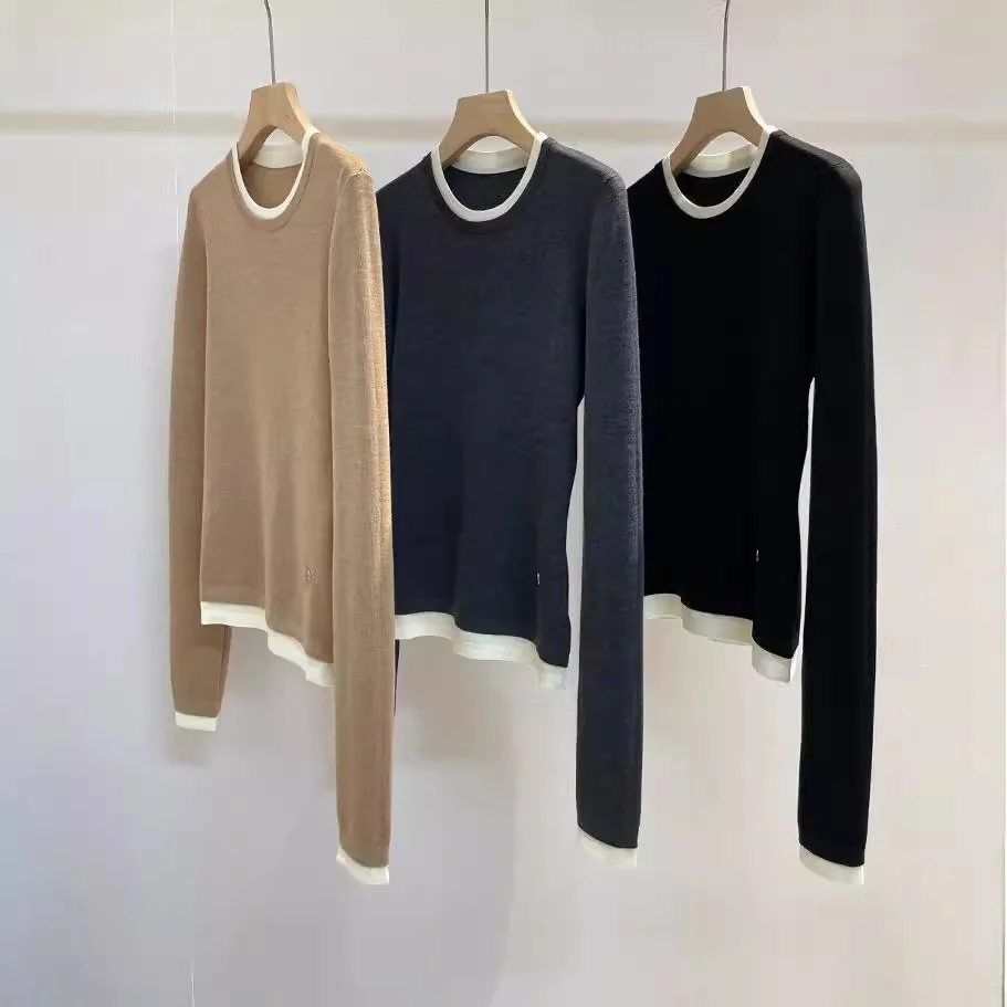 

Sweater for Women 2024 New Spring Autumn Contrasting Color O-neck Loose Casual Long Sleeve Pullover