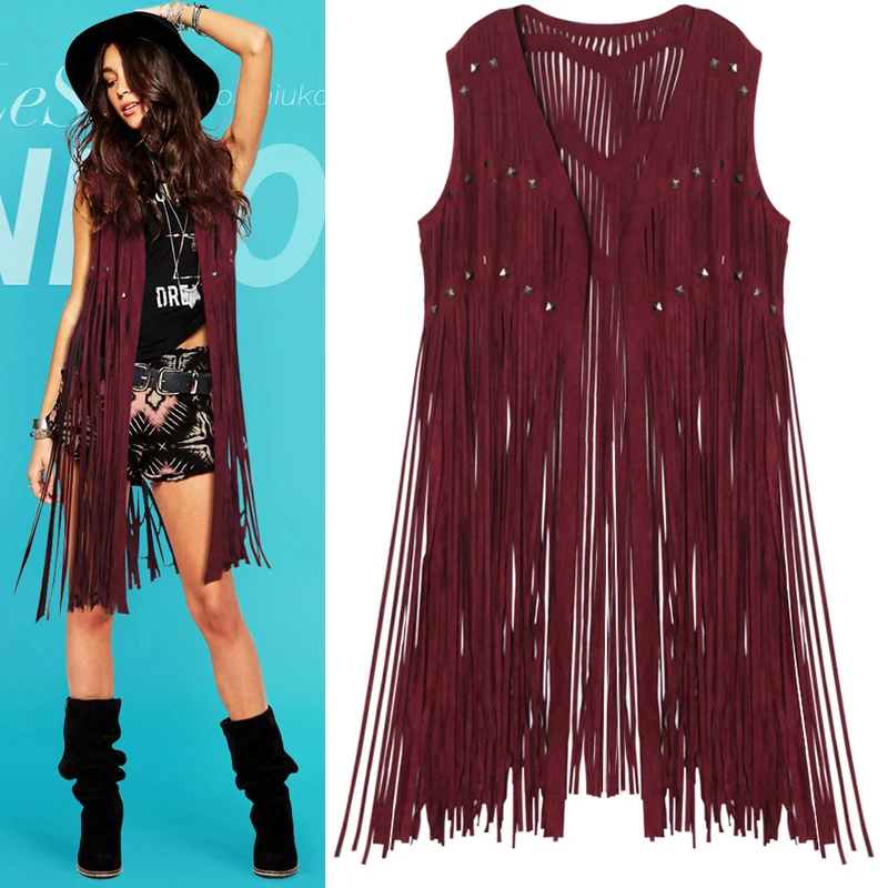 New Vest Coat Women Suede Faux Fur Sleeveless Vest Hollow Out Tassel Waistcoat with Rivet Korean Fashion Princess Vest Cardigan