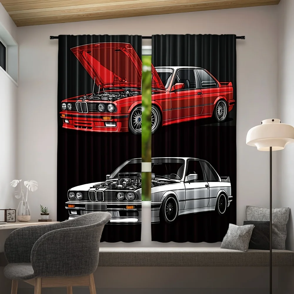Set of 2, Trendy Car Design Curtains, Long-Lasting Polyester Drapes Suitable for Living Room, Bedroom, And Kitchen, Washable in