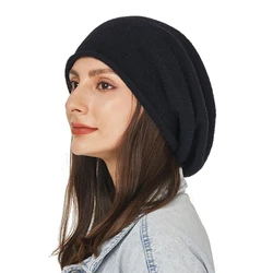 Women Cashmere Slouchy Beanie Hat Winter Thick Crimping Wool Knitted Warm Soft Skullies Beanies For Gorros Big Size For Lady Cap