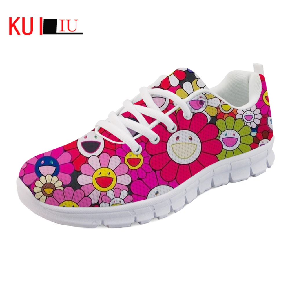 

KUILIU Sketch Women Shoes Summer Comfortable Flats Sunflowers Design Shoes Smile Flowers Print Slip-on Loafers Mujer