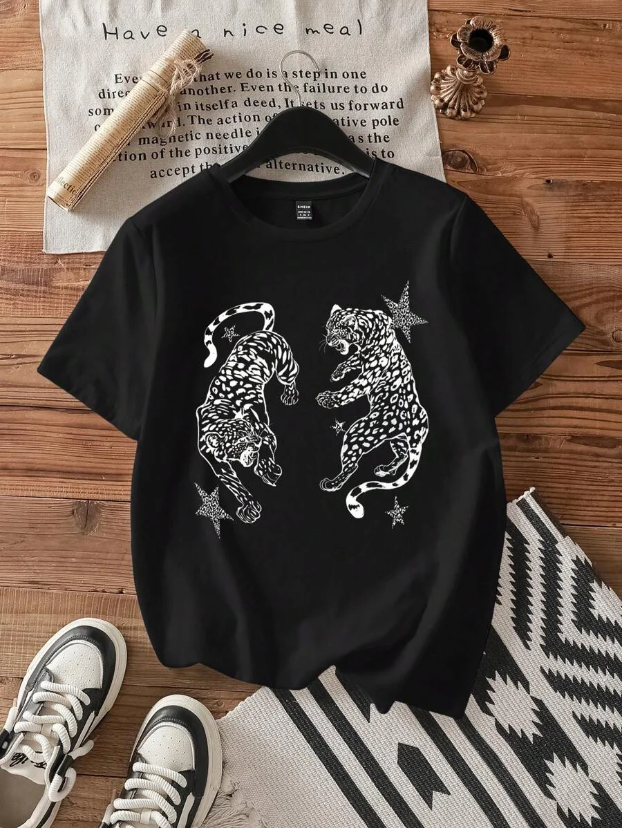 

Плюс - повседневная хлопковая футболка с изображением животных, с короткими рукавами и уникальным принтом