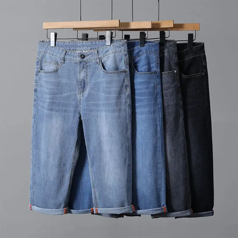 

Лето 2025 г., новые укороченные брюки, мужские джинсовые шорты, повседневные свободные прямые корейские модные повседневные шорты, мужские разноцветные шорты