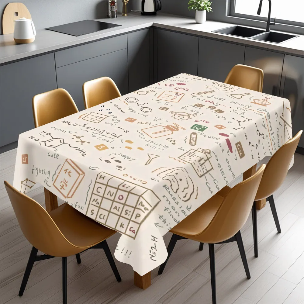 Cute Chemistry Periodic Table Waterproof Tablecloth for Desk Study Classroom Decor Science Gift