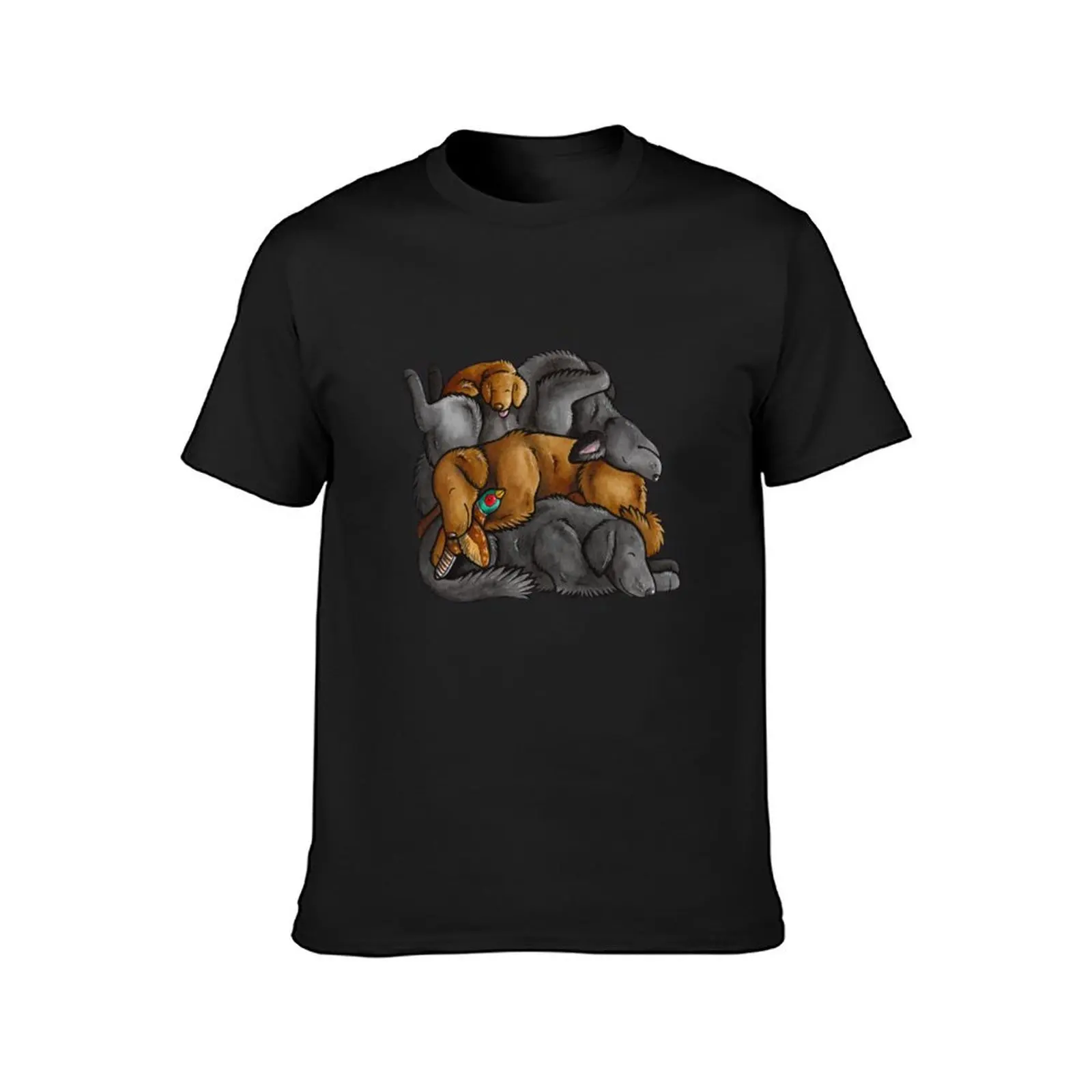 Sleeping pile of Flat-coated Retriever dogs T-Shirt plus sizes sports fans customizeds black t-shirts for men