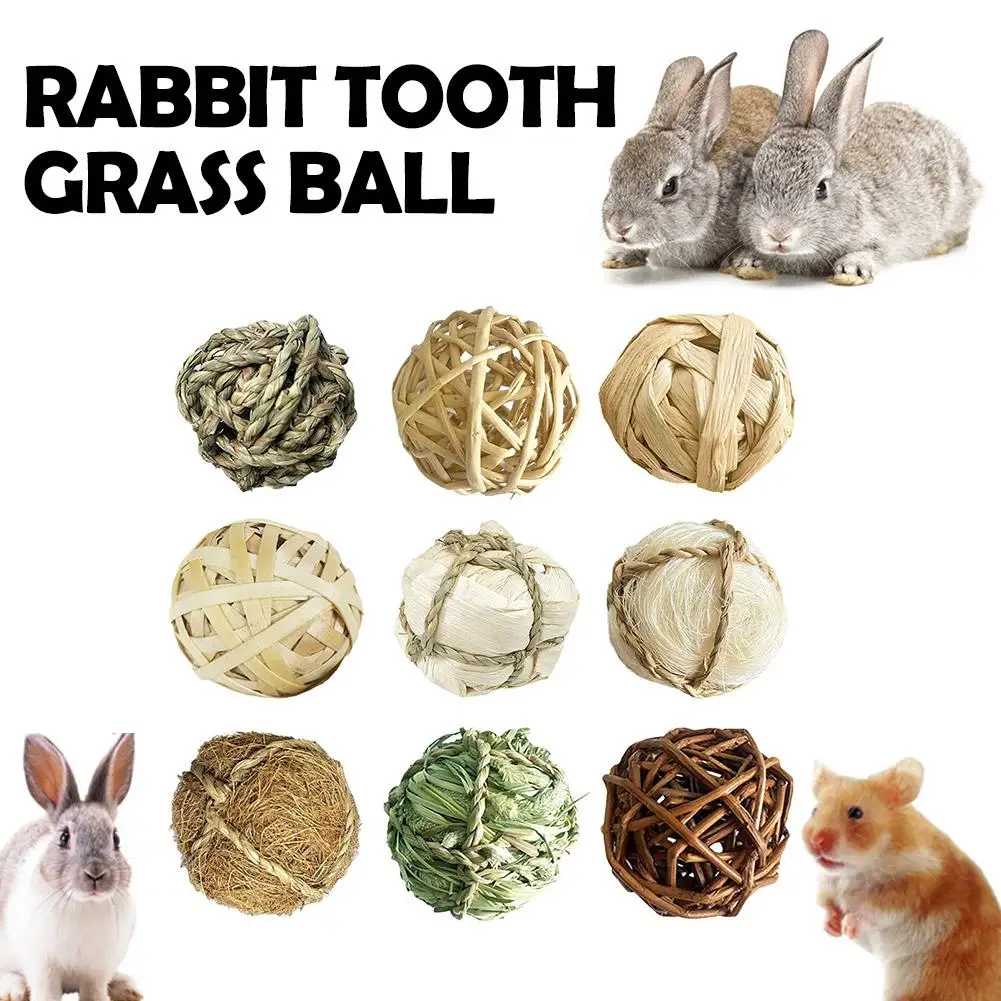 Rabbit Teething Natural Grass Ball Pet Teething Snack Grass Digestion Teeth Clean Hand-woven Relieve Help Ball Toy Anxiety O2C7