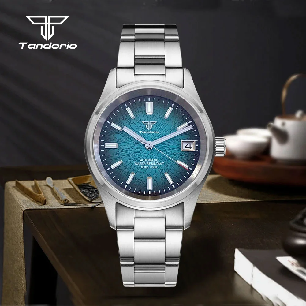 

Tandorio 36 мм часы-пилот с текстурированным циферблатом и сапфировым стеклом, автоматические NH35, дата, мужские модные наручные часы из нержавеющей стали для дайвинга, механические