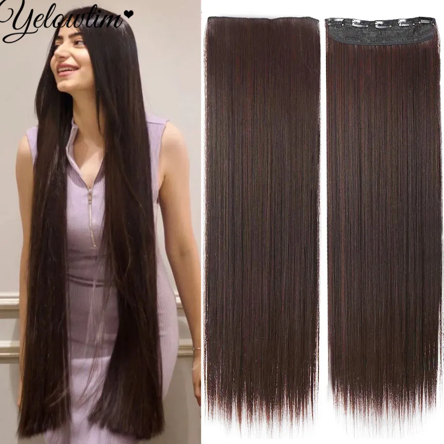 

Synthetic 100cm 5 Clip In Hair Extension Heat Resistant Long Straight Black Fake Hairpiece for Women Natural Fake Hair 5 Siz