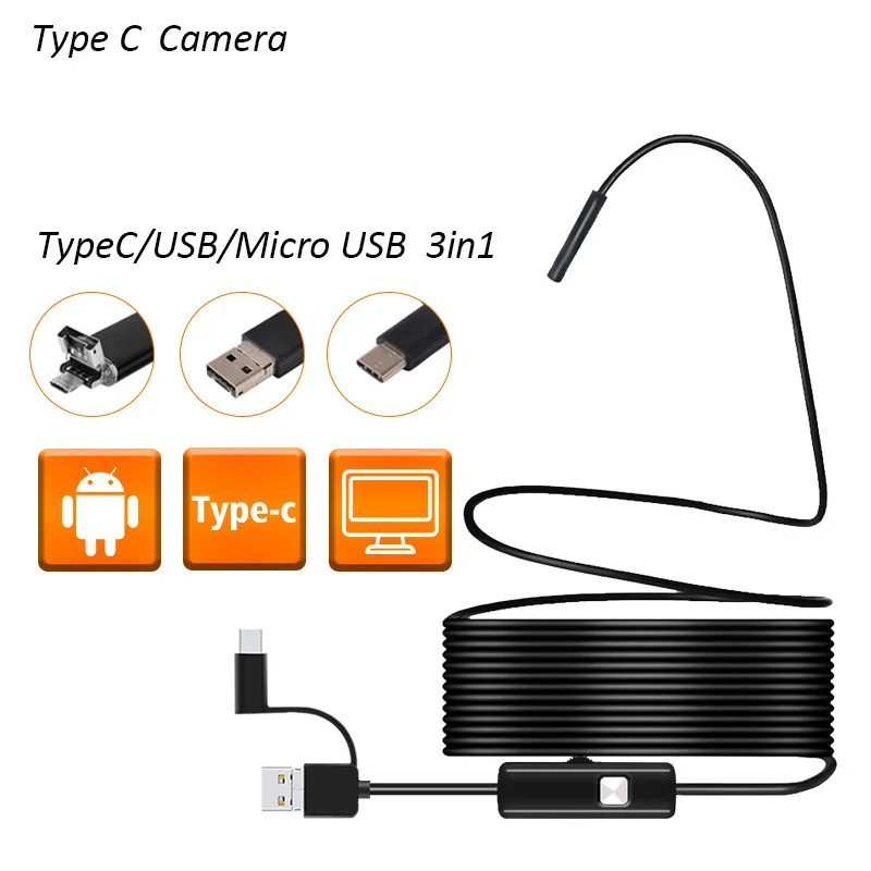 

5.5mm Lens 1M/2M Soft Wire Android USB Endoscope Camera USB Pipe Inspection Endoscope OTG USB Borescope Camera Mini Camera