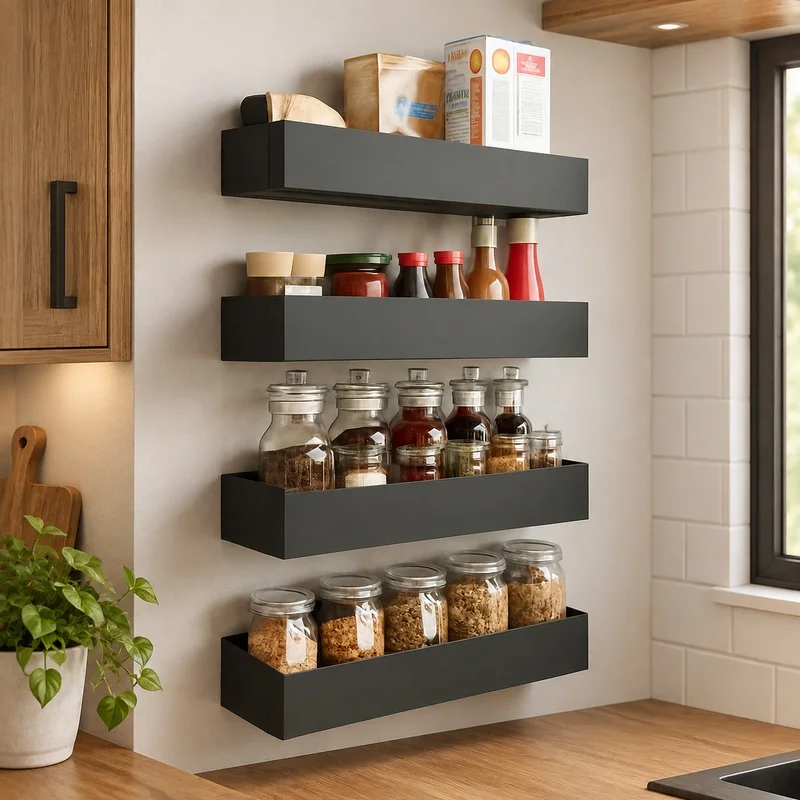 Magnetic Iron Spice Shelf for Fridge Side Storage, Compact Kitchen Organizer Rack