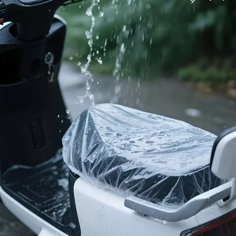 10Pcs Universal Motorcycle Electric Bike Seat Rain Covers, Elastic Transparent Saddle Dust Protector for Daily Commuting