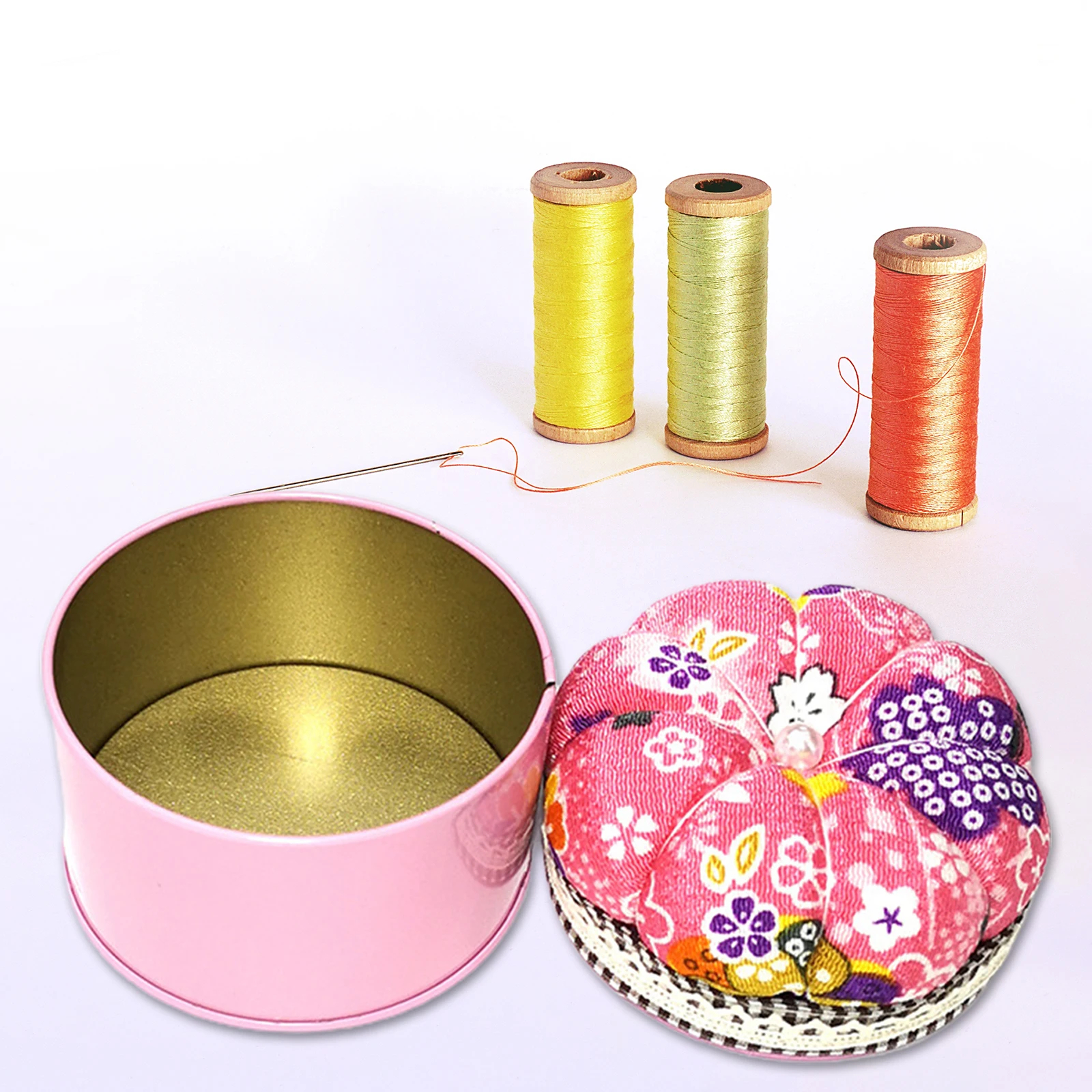 Pumpkin Needle Pin Cushion Sewing Access Round Needle Pin Pillow w/ Storage Box Case DIY Craft Needlework Stitching Embroidery