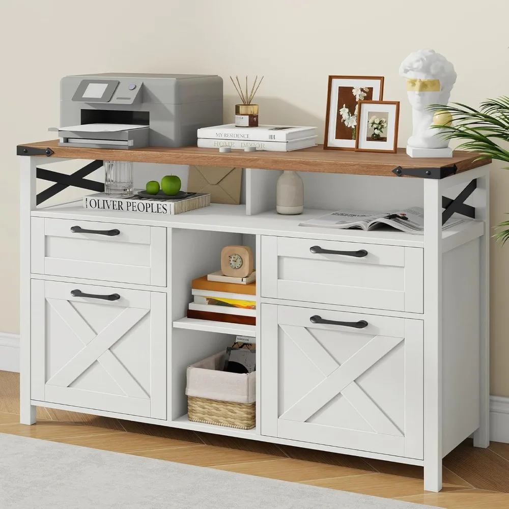 

Farmhouse Filing Cabinet with Adjustable Shelf – Lateral 4-Drawer Design with Open Storage for Home Office Organization
