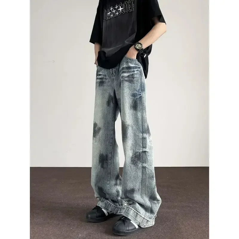 Foufurieux Men Oversize Jeans Harajuku Aesthetic Baggy Graffiti Denim Trousers Japanese Jean Pants Vintage Clothes Men Clothing