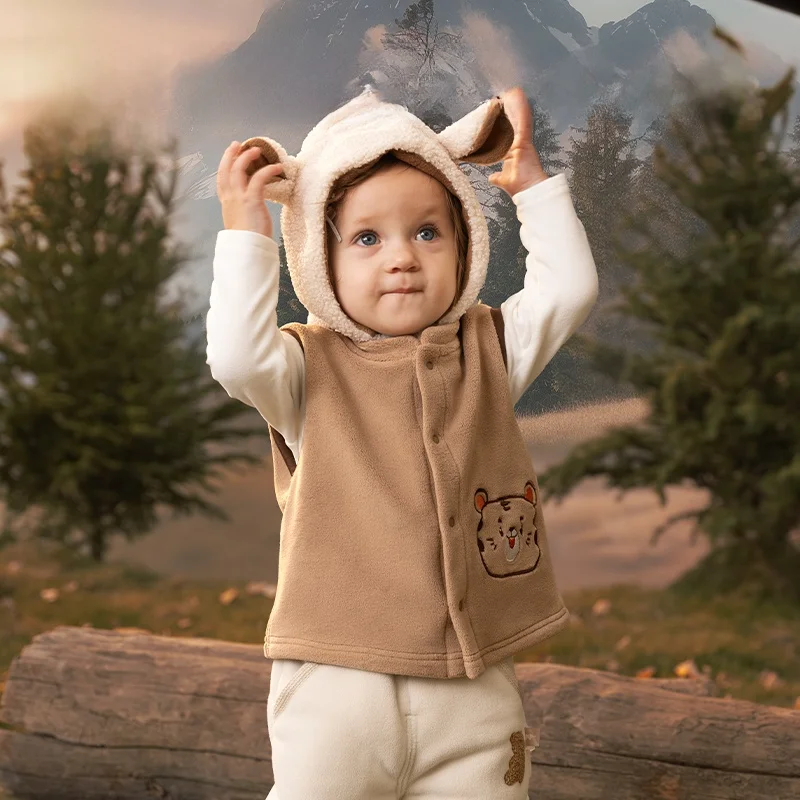 

OUYUN детский флисовый жилет, теплый жилет без рукавов, мягкая верхняя одежда для маленьких мальчиков и девочек, осень-зима-весна, 80-130 см