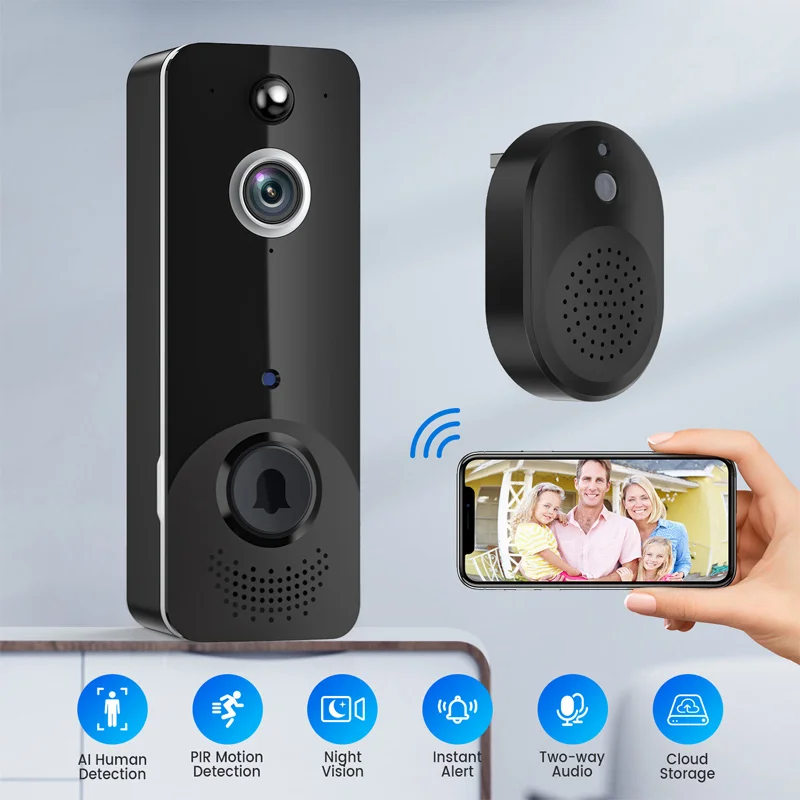 Intelligent AI Humanoid Recognition Motion Detection WIFI Wireless Two-way Audio Doorbell Visual Intercom Infrared Night Vision