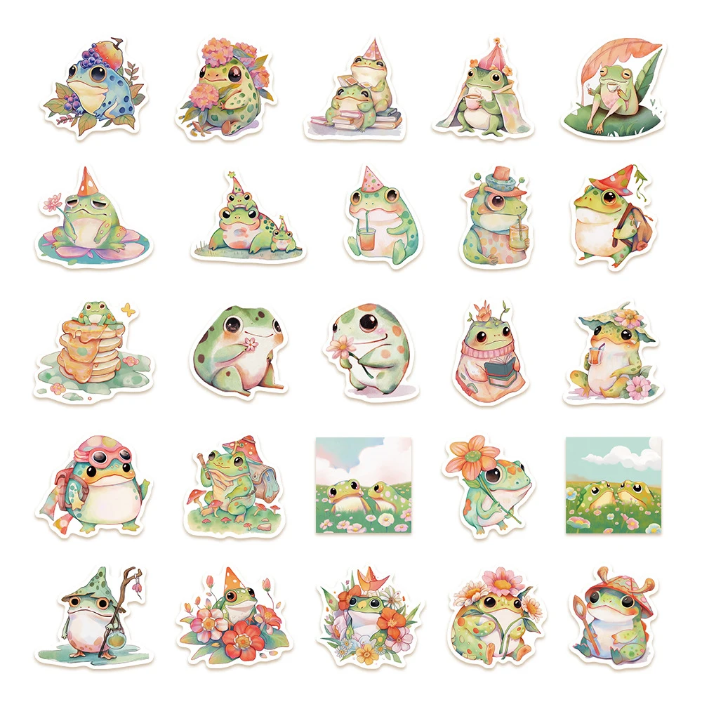 10/30/50pcs Cute Frog Animal Stickers Funny Cartoon Decals for Kids Toy DIY Phone Scrapbooking Notebook Waterproof Sticker Pack