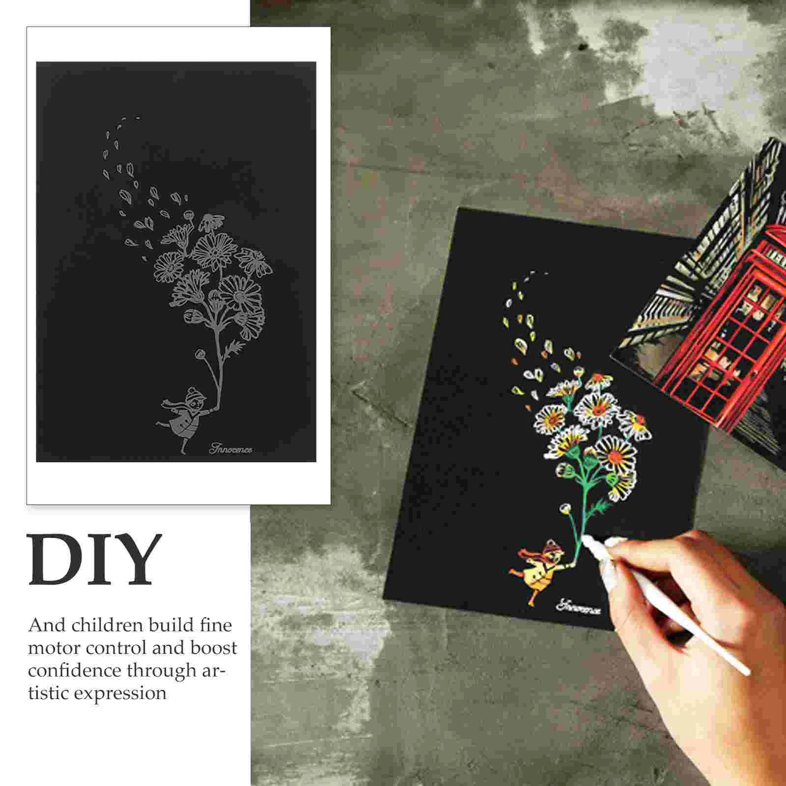 8 Pcs Scratch Painting Boards Paper Children DIY Cards Plants View Scratchboard Bamboo