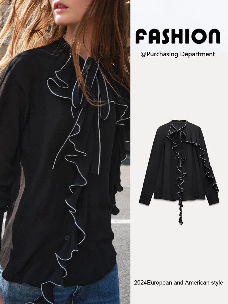 

New Autumn Women's irt Long Sve Decorative Details Layered Design Faionable Versatile Sle Commute Friendly 00% Othe...