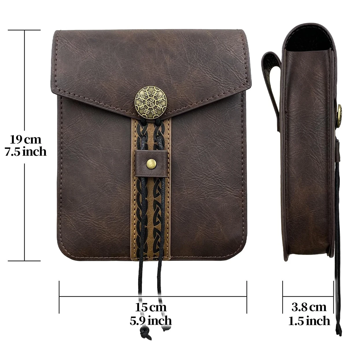 Medieval Faux Leather Belt Bag, Brown Portable Side Pack Pouch Waist Bag