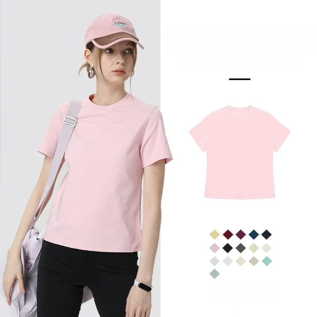 

Solona Women's round Neck T-Shirt 240g Ice Skin UV Sunscreen Cool Ice Silk Short-Sleeved Summer Top Bottoming