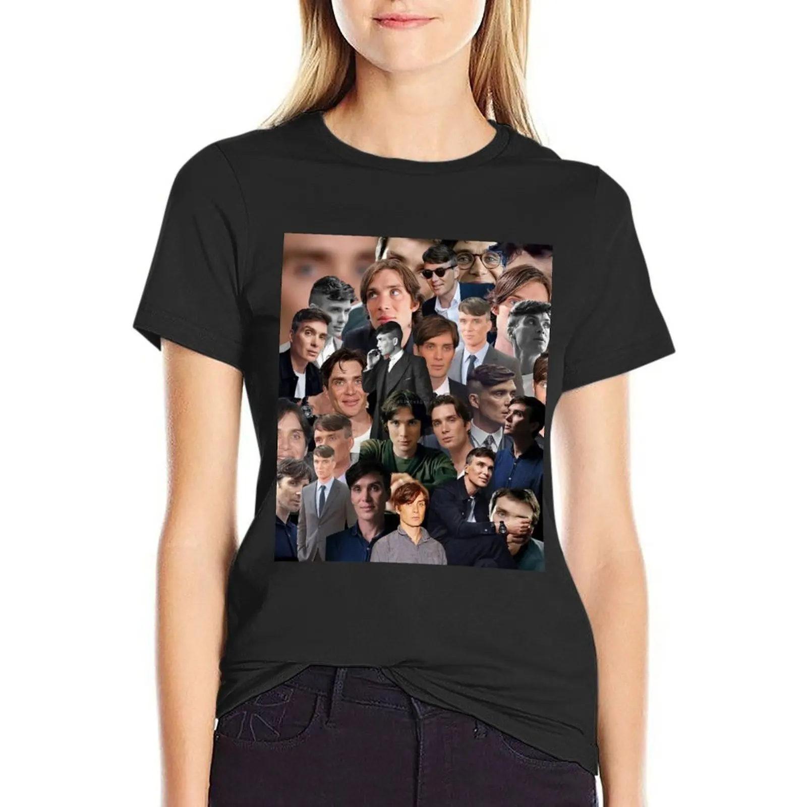 Cillian Murphy-T-shirt imprimé animal pour femme, collage de photos, vêtements esthétiques, t-shirts unis