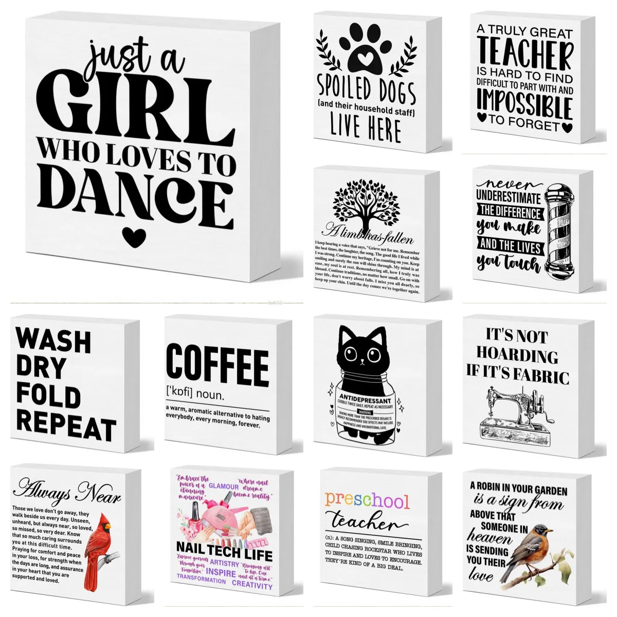 

Girl Who Loves to Dance Wood Box Sign Desk Decor Rustic Wooden Block Box Sign Decoration For Home Cafe Office Shelf Table Decor
