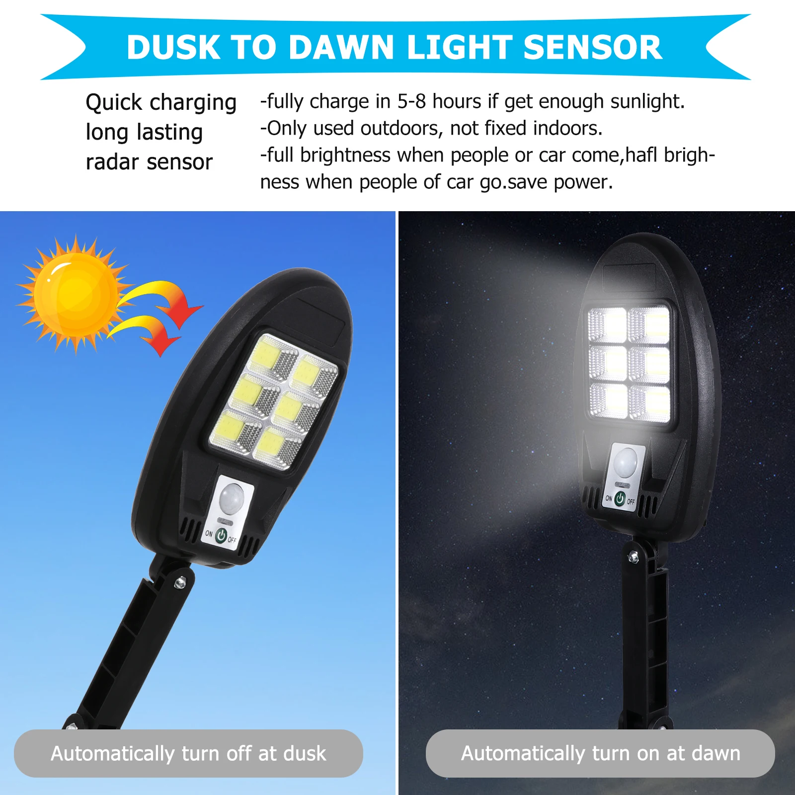 

1 set 1 Set Solar Powered Led Street Light Waterproof Outdoor Lamp Automatic Sensor Durable Energy Saving Garden Lighting Device