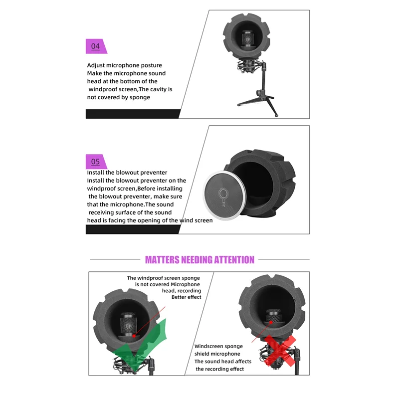 

A69P-F2 Professional Condenser Microphone Studio Screen Acoustic Filter Windscreen Recording Microphone Filter Black Net Easy To