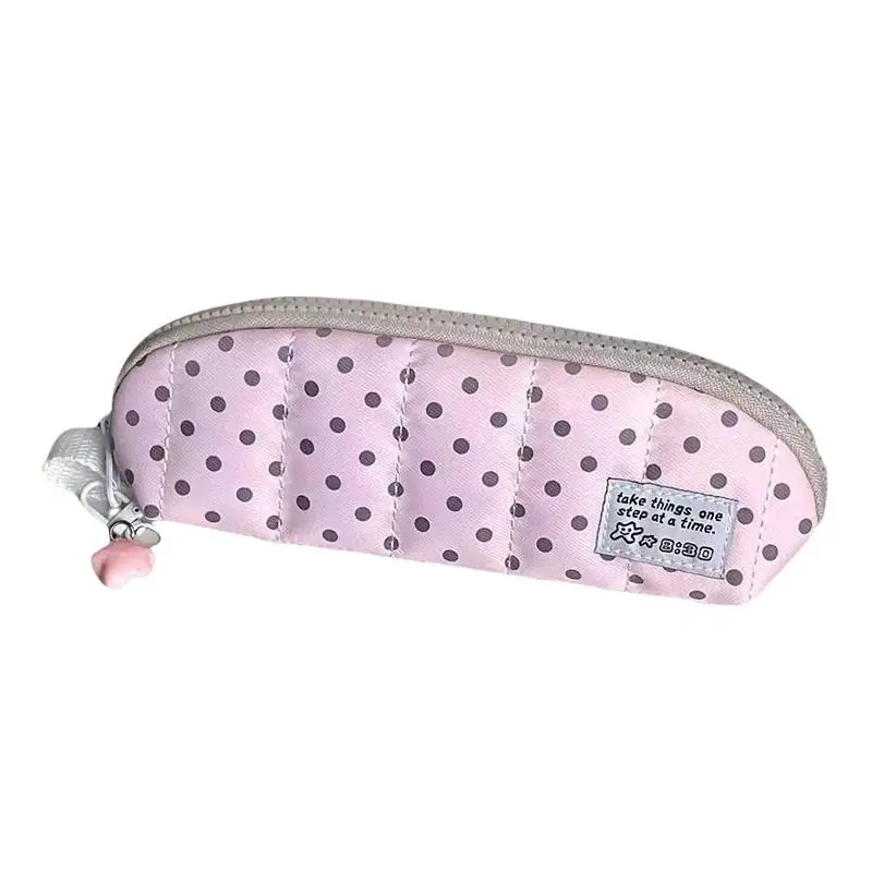 Niedliches Polka-Dot-Federmäppchen mit weich gepolstertem Design und robustem Reißverschluss für Schüler, Büro, Studium und Aufbewahrung von Schreibwaren. – Detail 5