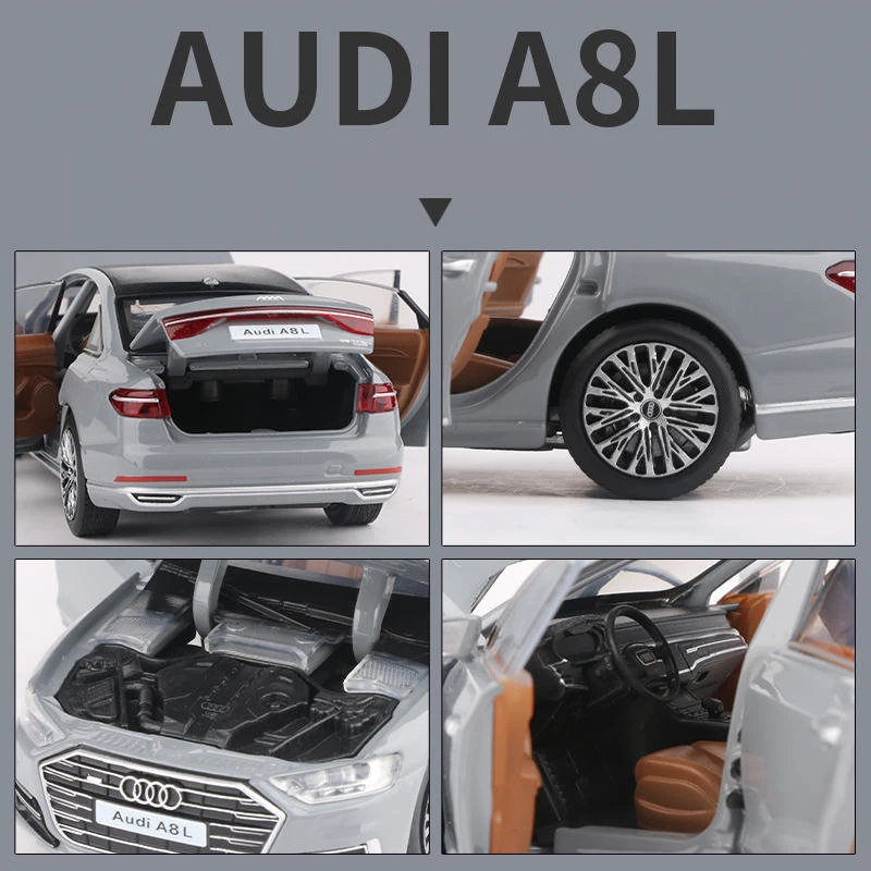 New 1:32 AUDI A8 Alloy Car Model Diecasts Metal Toy Vehicles Car Model High Simulation Sound and Light Collection Childrens Gift