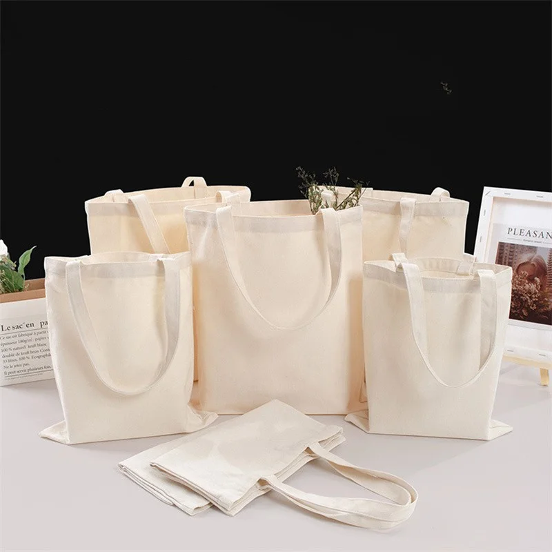 Canvas Bags Blank White Canvas Shopping Bags Women Men Handbags Tote Bags Reusable Cotton Large Capacity Grocery Bag Wholesale