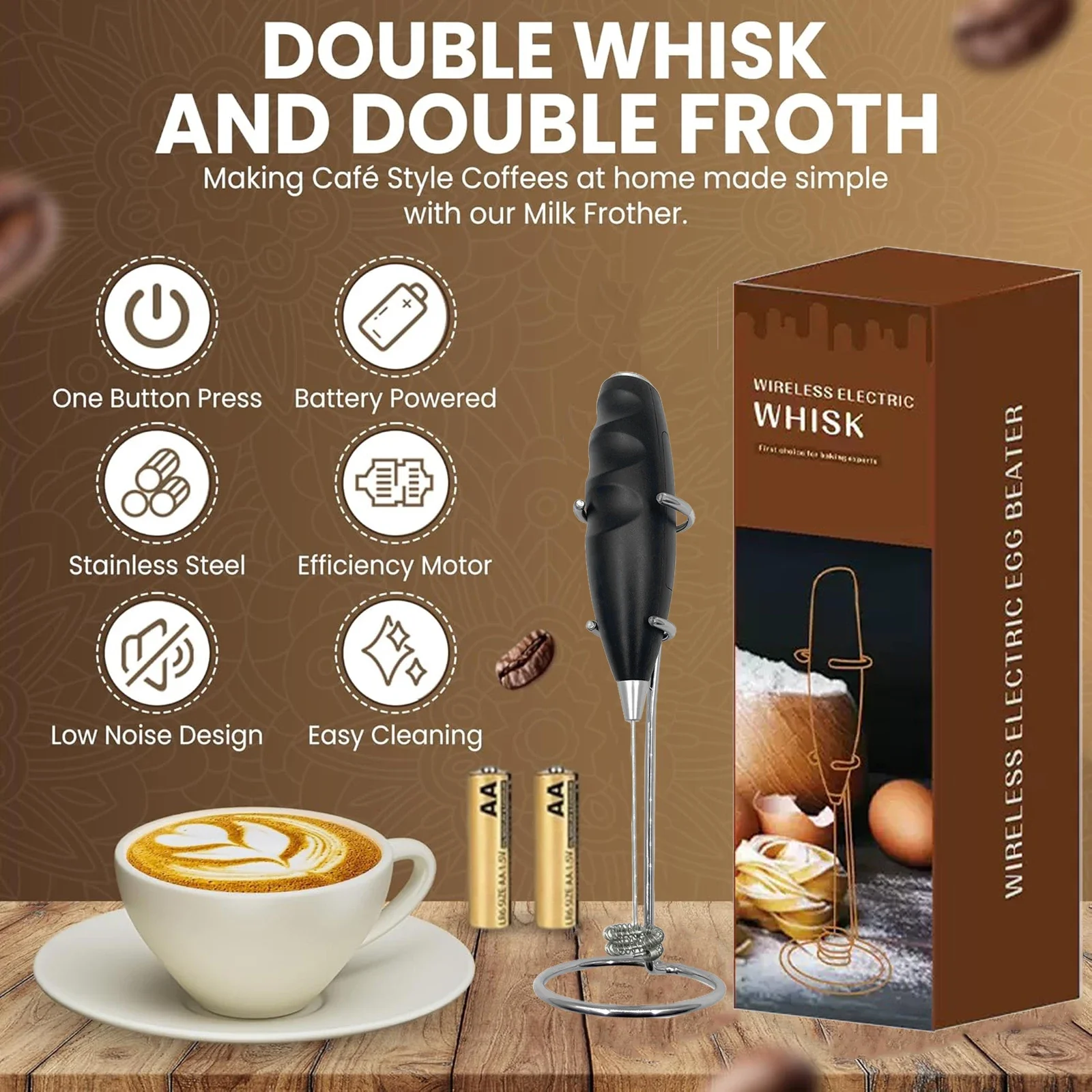 Milk Frother Handheld Foam Maker For Latte Mini Whisk Coffee Cappuccino Frappe Matcha Hot Chocolate Drink Mixer Birthday Gift