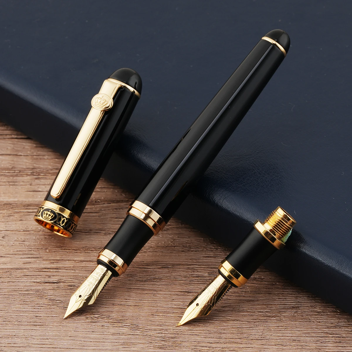 Duke Black D2 Fountain Pen Set Medium Nib 0.7mm with Converter, Come with 1pc Calligraphy Bent Nib ,Interchangeable Writing Set