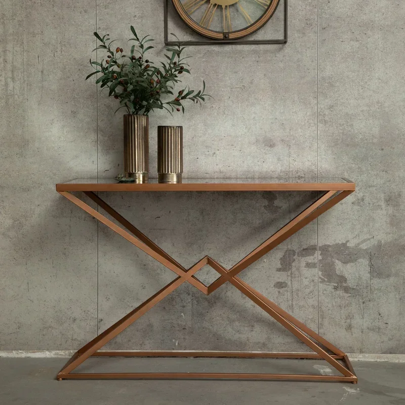 Nordic Vintage Sofa Side Table Light Luxury Metal Foyer Cabinet Glass Coffee Table Creative Designers Home Furniture Kawowy FYCT