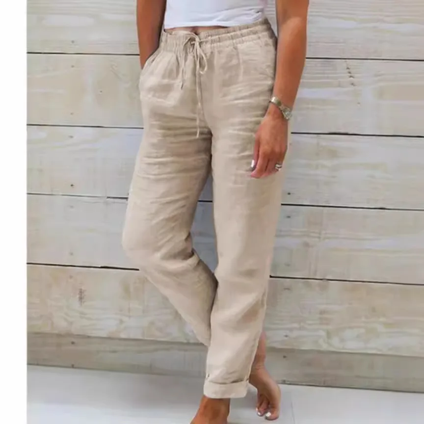 High Waist Elastic Waist Pure Color Casual Pants for Women 2023 Cross-Border New Style Comfortable Long Trousers