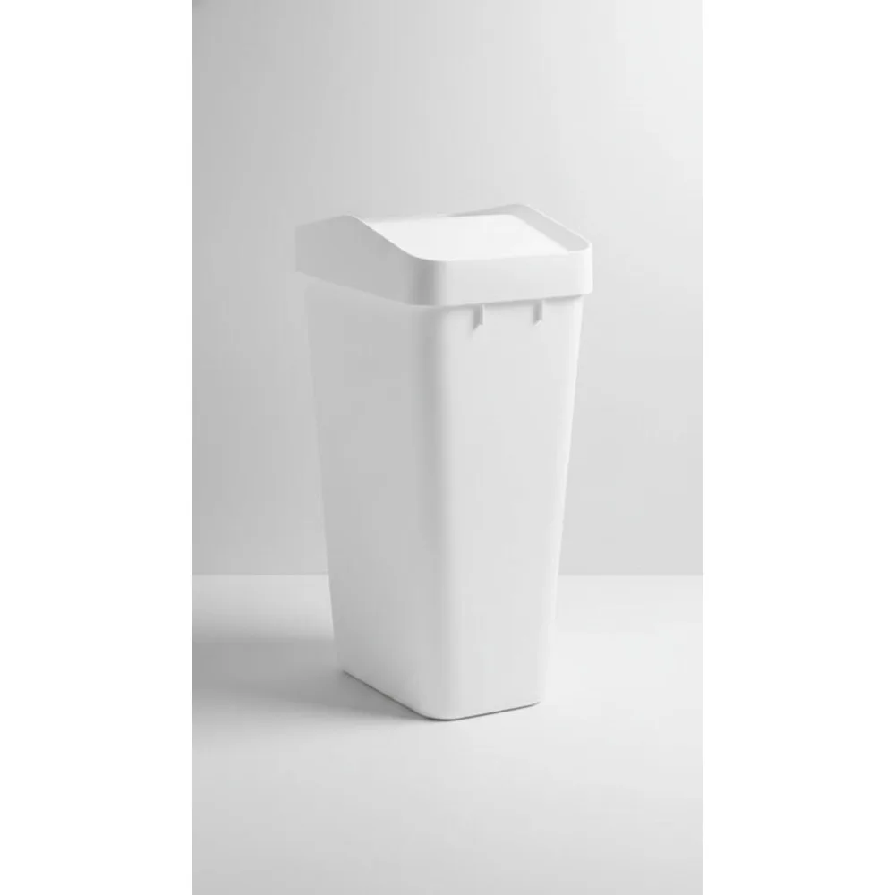 

Swing Top Trash Can 12.2 Gallon, Slim Modern Kitchen Waste Bin with Lid, Odor Control & Space Saving