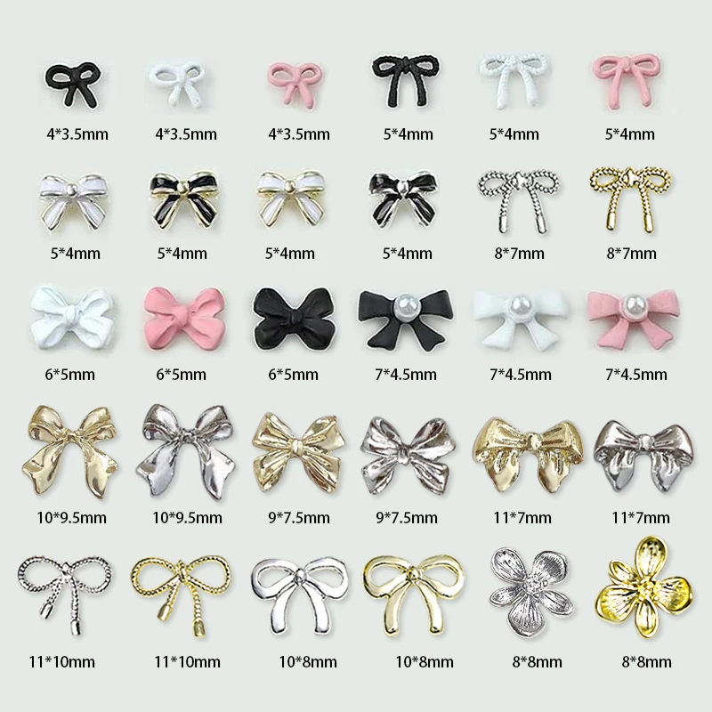 10 pz oro argento Mini Bowknot Nail Art Charms metallo lucido farfalla cuore 3D Nail Art decorazione accessori manicure fai da te