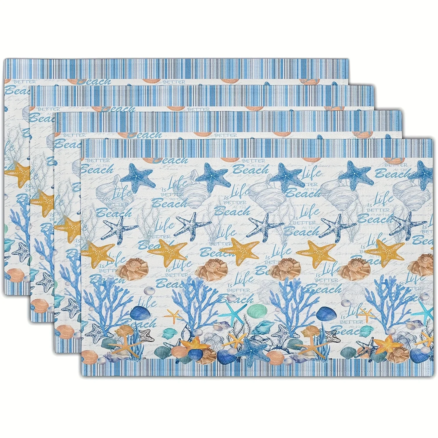 

1PC Beach Star Seashell Table Mats Vibrant Blue Orange Ocean Theme 12x18 Inches Perfect for Indoor Outdoor