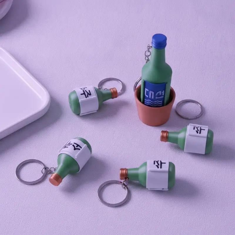 Mini Korean Soju Bottle Clicker Keychain Cute Alcohol Bottle Fidget Toy Portable Stress Anxiety Relief Funny Sensory Item