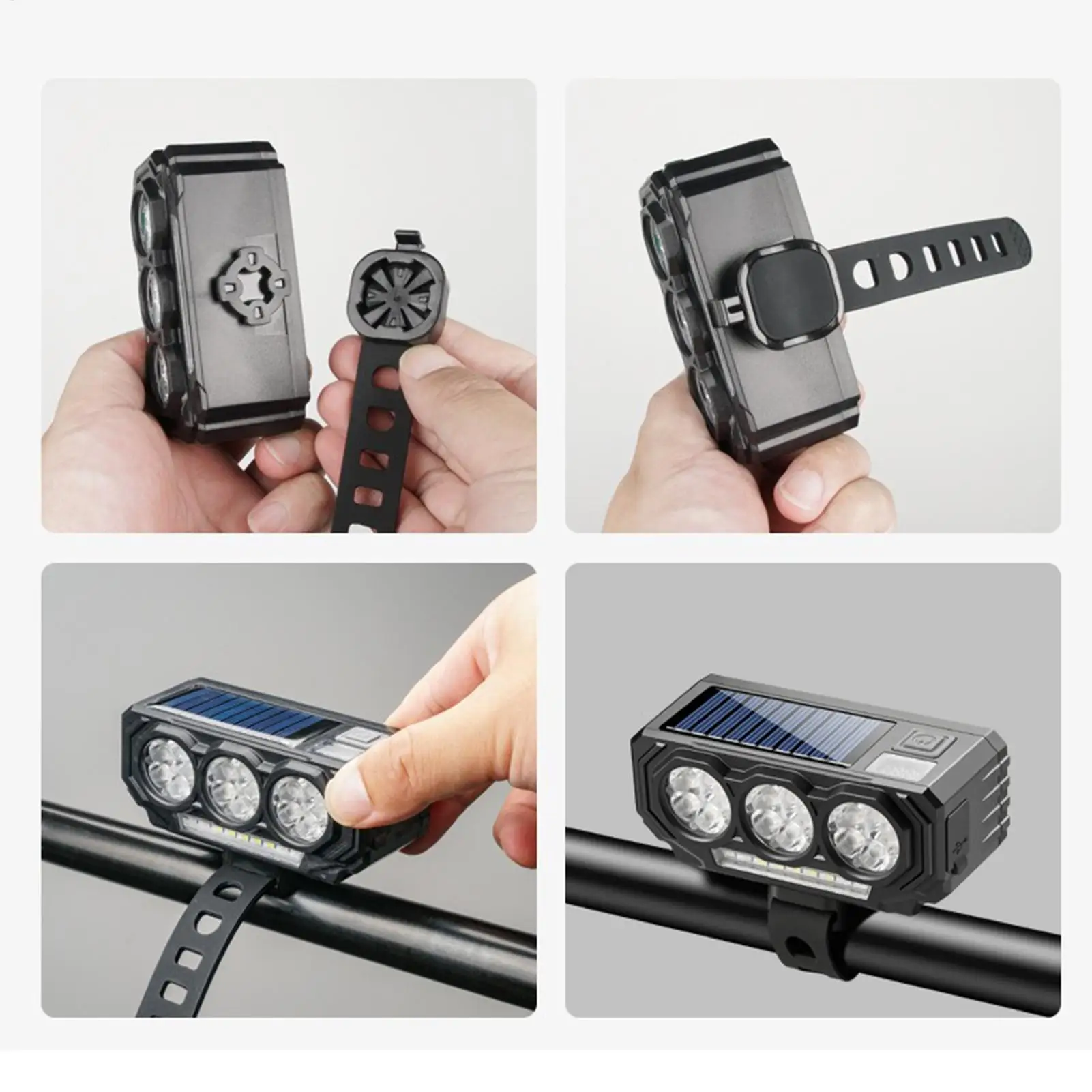 Bike Flashlight Rechargeable Solar Powered With Horn Front Bright Bike Light Cycling Accessories For Road Mountain Electric City