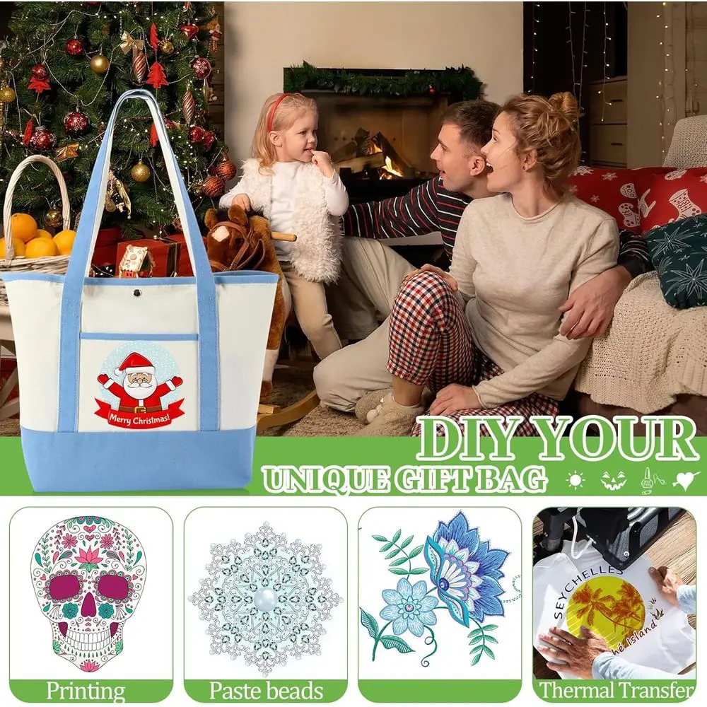 مجموعة حقائب قماشية مكونة من 12 قطعة، حقائب تسوق متينة مع جيوب، مثالية للنساء والمعلمين، هدية مثالية لعيد الميلاد