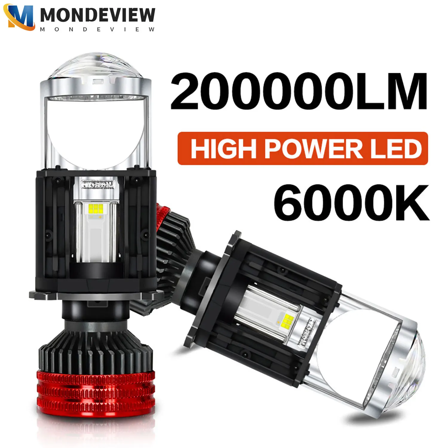 MONDEVIEW 2pcs H4 H11 high-power dual tube lens headlight 6000K white light 580W 200000LM high brightness LED car headlight