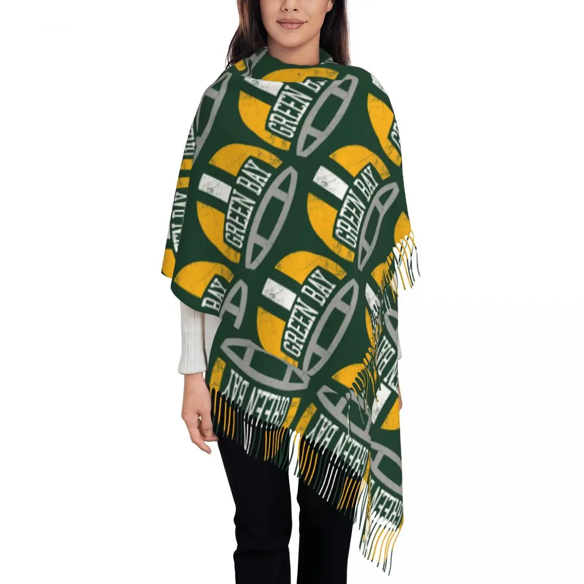 Green Bay Retro Helmet - Green Scarf Tassel Scarves for Women Soft Warm Shawls and Wraps Large Fall Winter Shawl Wrap