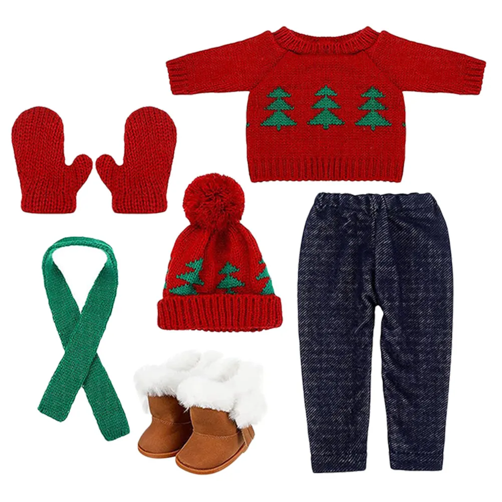 

1Set 18In Christmas Outfit Set for Mini Soft Cotton Sweater Pants Hat Gloves Scarf Festive Dress Up Costume Holiday Party