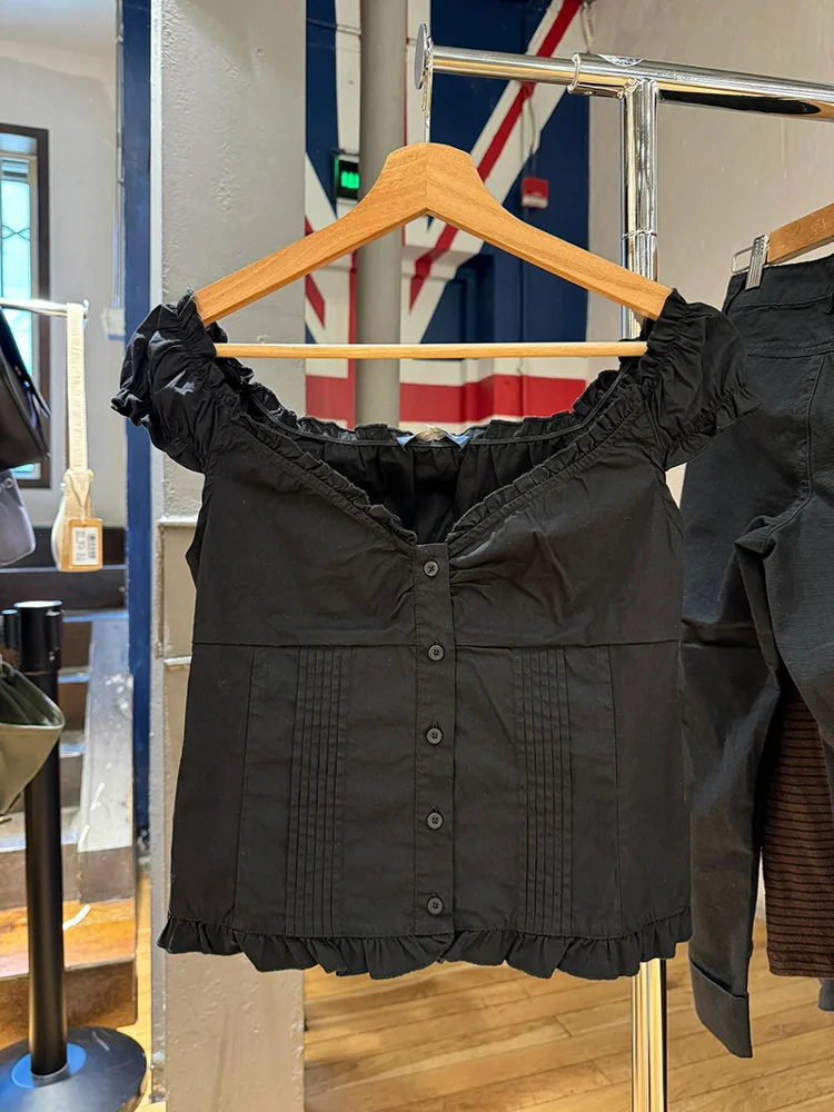 

BM American Pure Desire Spicy Girl с рюшами по подолу, облегающая футболка ort Sve, жилет, женский летний хлопковый топ с кружевной отделкой