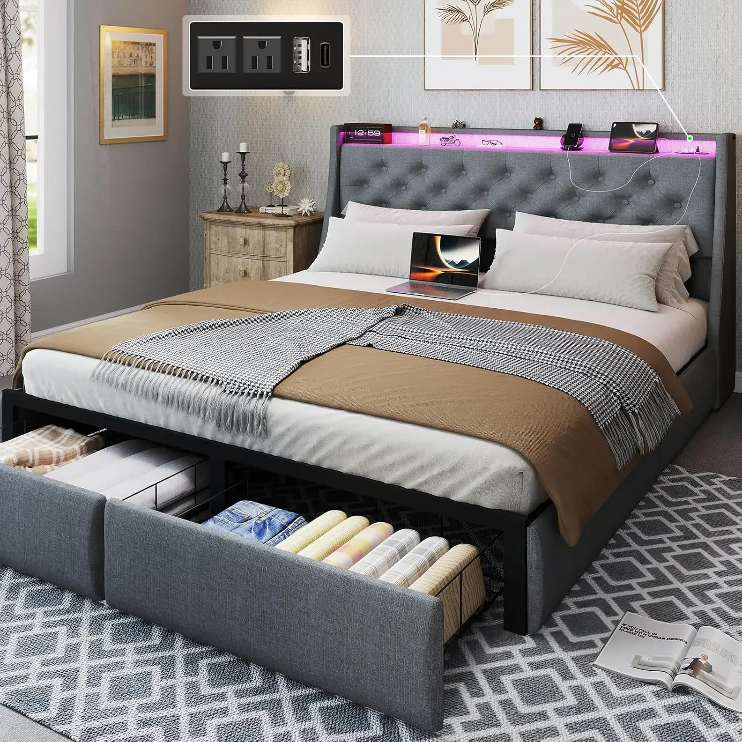 Queen Bed Frame Wit…