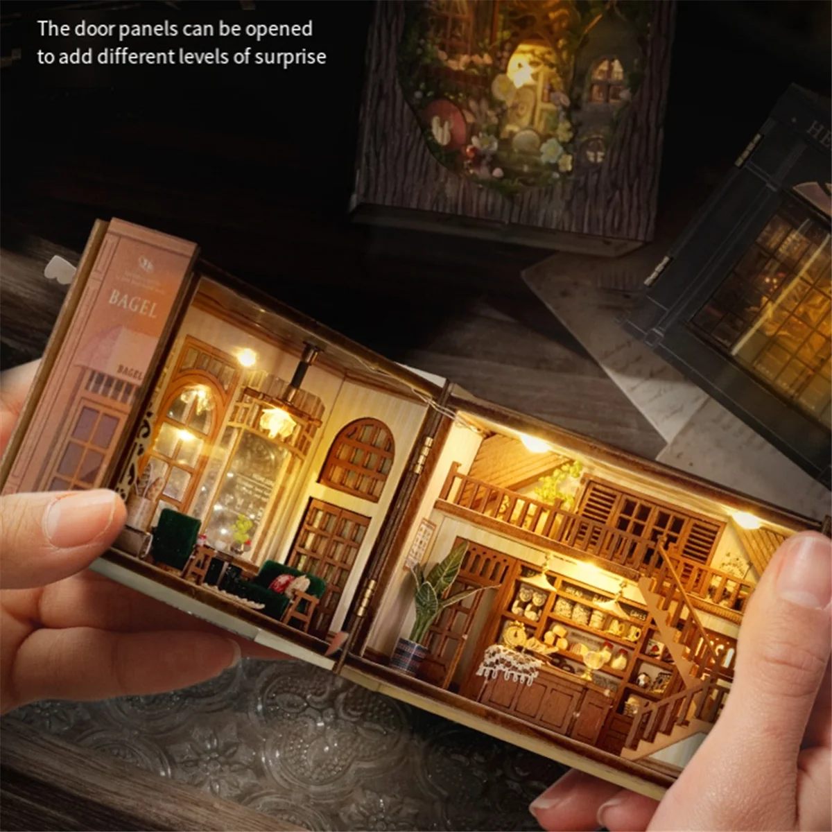 BAAA-DIY كتاب الزاوية عدة مع ثلاثية الأبعاد لغز نموذج بناء رف الكتب الخشبية غلاف لعبة هالوين عيد الميلاد هدية عيد ميلاد MINI-110