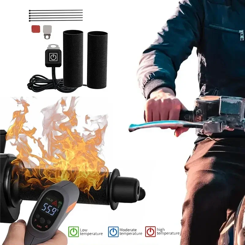 12V Motorcycle Electric Heated Handlebar Gloves, Winter Warm, Waterproof, Anti-slip, Intelligent 3-speed Heated Handlebar