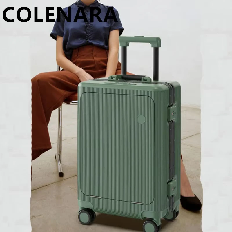 COLENARA Suitcase on Wheels Front Opening Laptop Boarding Case USB Charging Trolley Case 20